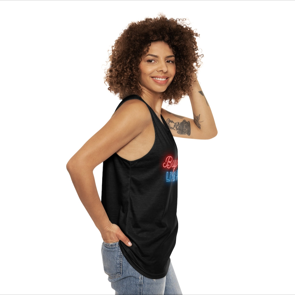 Unisex "Buying Time, Living Now" Tank Top (AOP)
