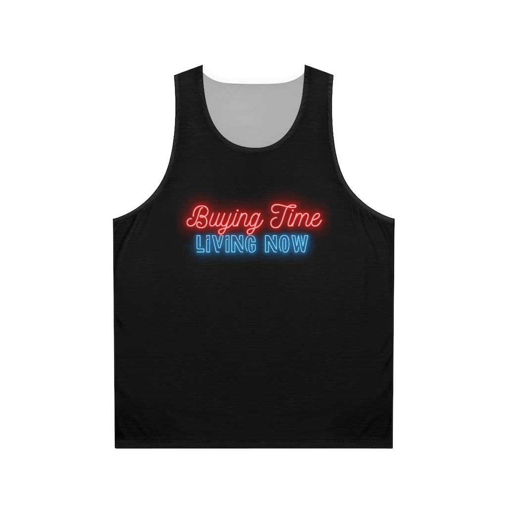 Unisex "Buying Time, Living Now" Tank Top (AOP)